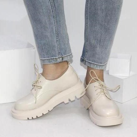 Жіночі Бежеві броги Туфлі Оксфорди Танкетка Сліпони Шкіряні Мокасини (розміри: 36,37,38,39,40,41) Дніпро - фото 9