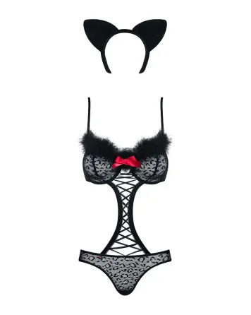 Еротичний костюм гепарду Obsessive Gepardina 3 pcs costume S/M, чорний, хутряне оздоблення, монокіні Львов
