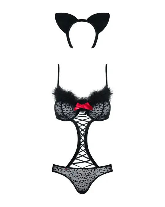 Еротичний костюм гепарду Obsessive Gepardina 3 pcs costume S/M, чорний, хутряне оздоблення, монокіні Львів - фото 5