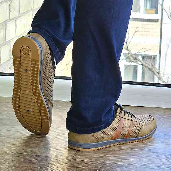 Мужские Мокасины Летние Бежевые Туфли Сеточка Коричневые Светлые (размеры: 40,41,42,43,44,45) - 216-3 Днепр