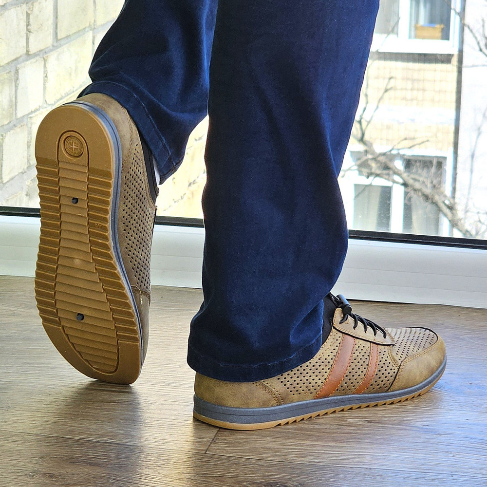 Чоловічі мокасини Літні Бежеві Туфлі Сіточка Коричневі Світлі (розміри: 40,41,42,43,44,45) - 216-3 Дніпро - фото 4