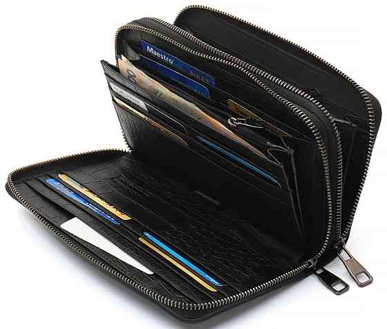 Черный кошелек-клатч на две молнии с фактурной натуральной кожи  Marco Coverna MCJP-5902B Киев