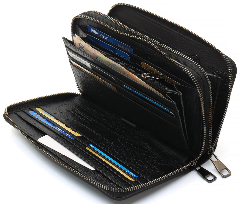 Черный кошелек-клатч на две молнии с фактурной натуральной кожи  Marco Coverna MCJP-5902B Киев - изображение 6