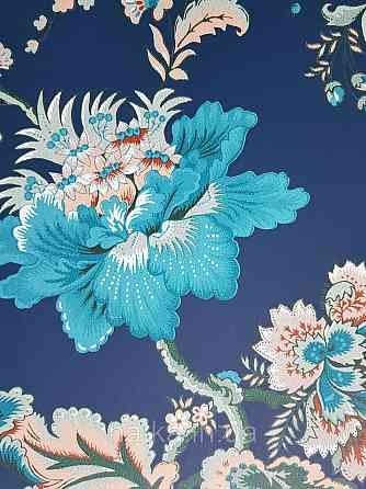 Шпалери флізелінові еко Rasch Sophia 0.53х10 рослинний принт квіти листя бірюзові коричневі на темно-синьому Київ