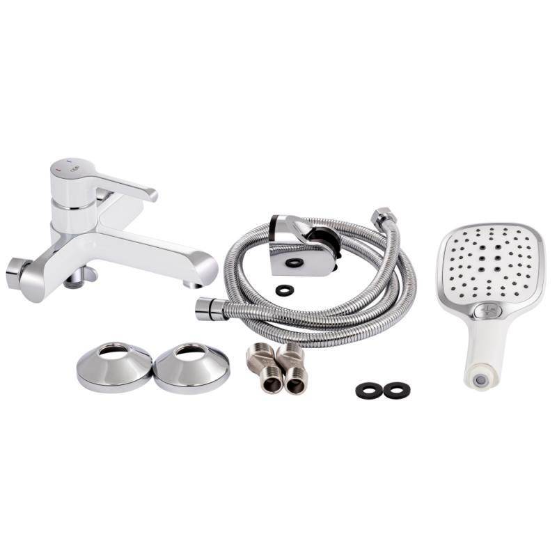 Смеситель для ванны Qtap Grand WCR 006 с душевым гарнитуром, белый / хром Киев - изображение 7