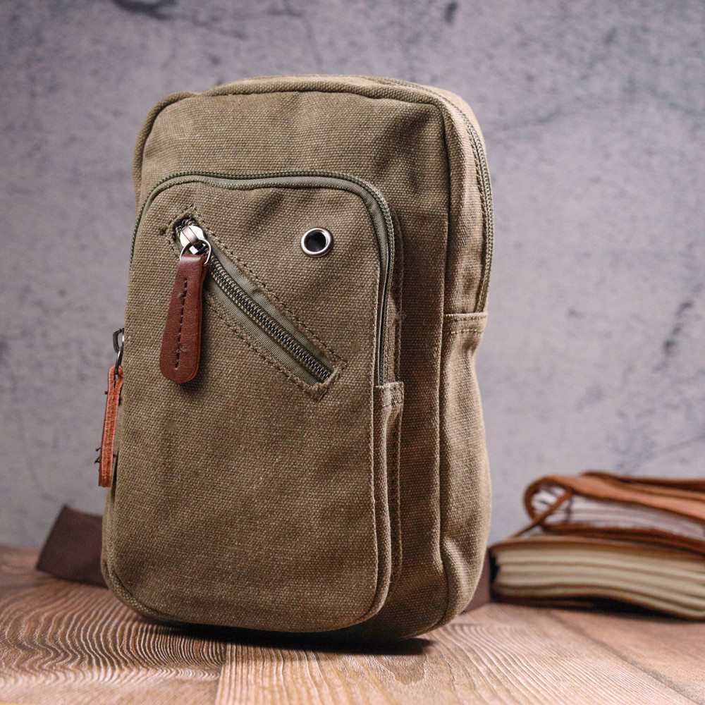 Сумка мужская через плечо из плотного текстиля Оливковая (Vintage) Киев - изображение 2