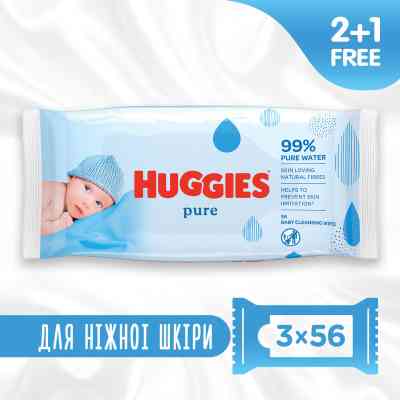 Дитячі вологі серветки Huggies Ultra Comfort Pure 56 х 3 шт (5029053550091) Вінниця