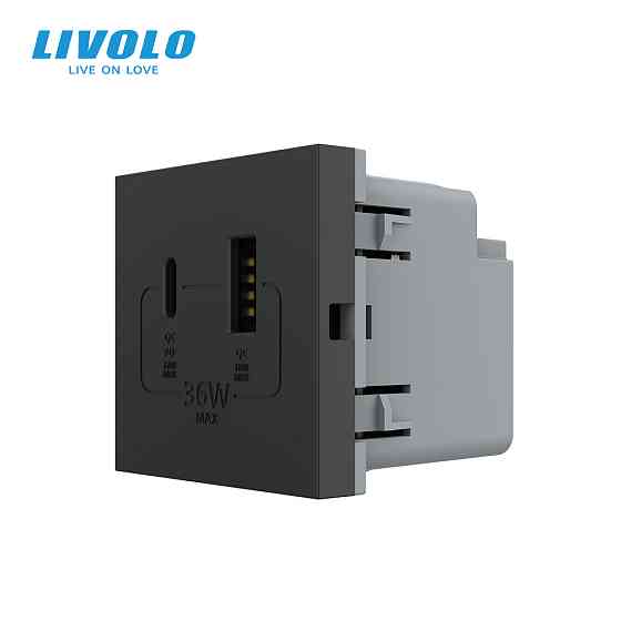 LIVOLO Розетка LIVOLO USB-A + USB-C PD 36Вт, чорна, швидке заряджання, Power Delivery QC 3.0, м Коломия