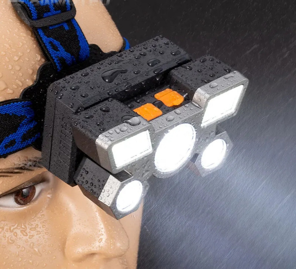 Налобный фонарик на аккумуляторе 5 led с зарядкой USB 4 режима черный Киев - изображение 5