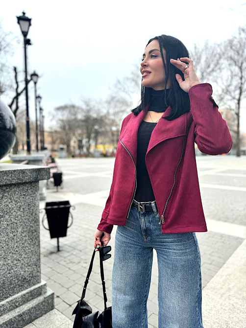 Замшева куртка-жакет "Nessa" оптом I Норма і батал Бордовий, 46-48 Київ - фото 3