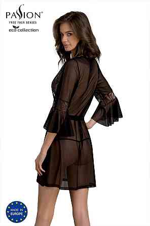 Пеньюар Passion LEAFA PEIGNOIR black, XXL/XXXL, довжина трохи вище коліна, широкі рукави, зав'язується на пояс Sex Aura Київ