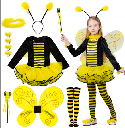 Дитячий карнавальний костюм Бджілки IKALI Girls Bumble Bee 7–8 років (орієнтовно на зріст 122–128 см) (обруч з дефектом) Луцк