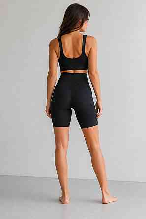 Шорты женские Kenalin 500-8 велосипедки в рубчик с V-поясом с надписью черные, черный, SM Киев