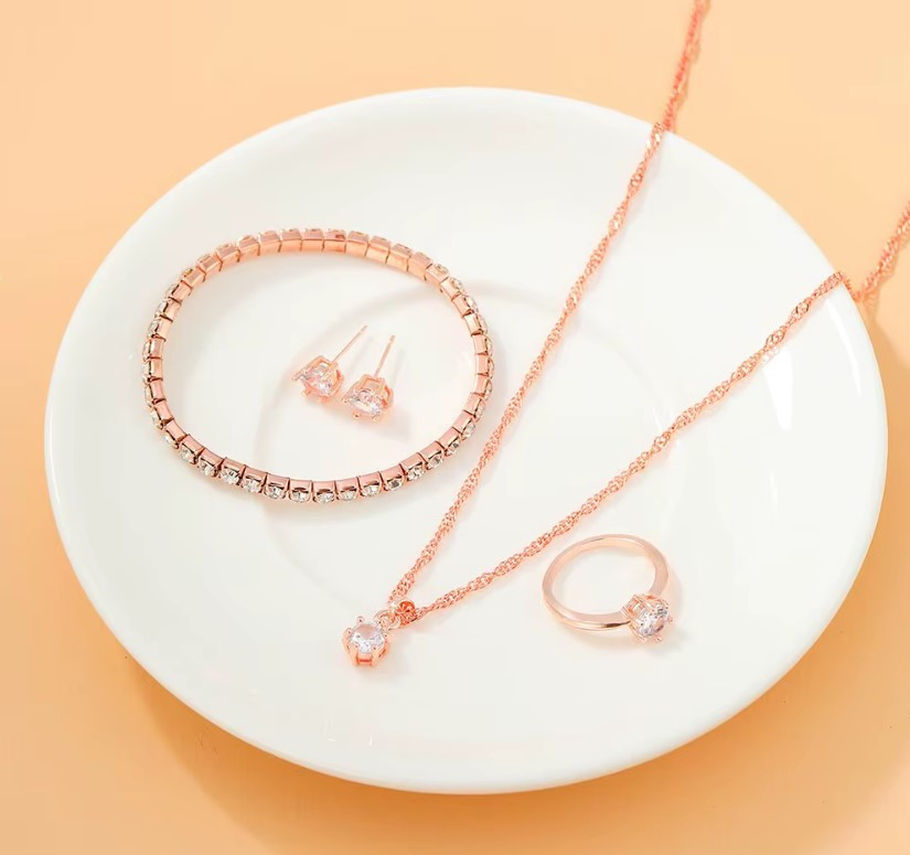 Жіночий подарунковий набір Rose Crystal годинник браслет кольє сережки каблучка рожеве золото Київ - фото 2