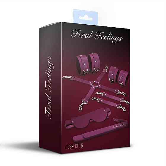 Набір Feral Feelings BDSM Kit 5 Burgundy, наручники, поножі, хрестовина, маска, падл Sex Aura Київ