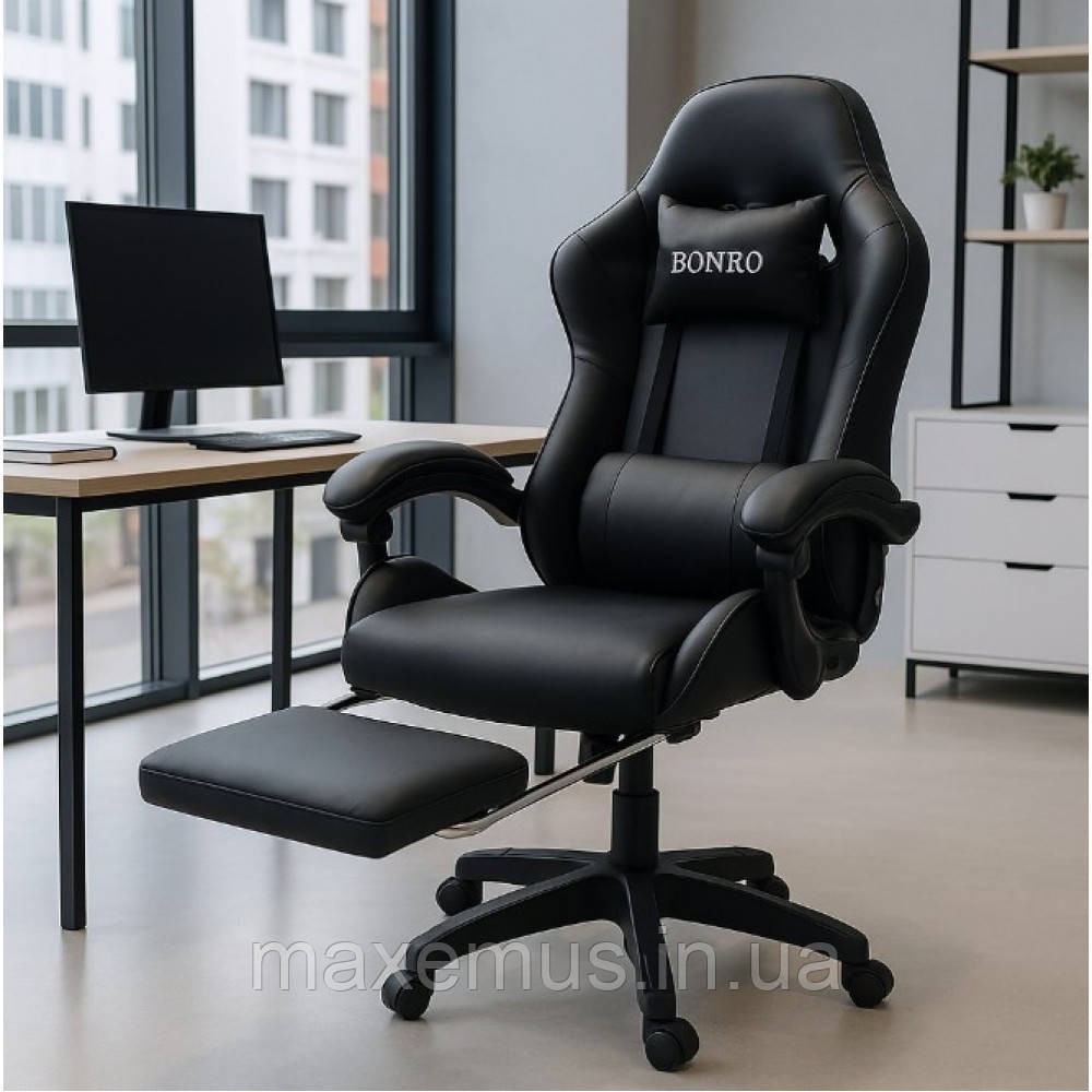 Кресло с регулировкой спинки В 945 с подставкой для ног кресло для геймера компьютерное черное Мостиска - изображение 1