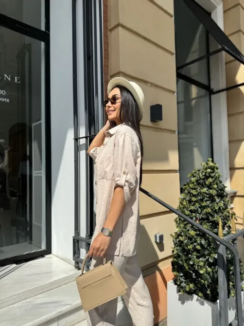 Женский летний костюм Рубашка из трёх частей Футболка Футболка Шёлковый креповый жнец Одесса - изображение 7