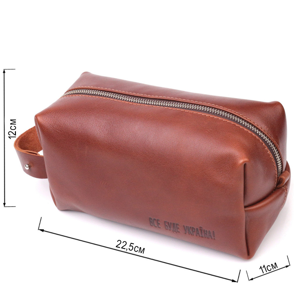 Чоловічий несесер великого розміру з гладкої шкіри на блискавці Україна GRANDE PELLE 16769 Світло-коричневий Київ - фото 6