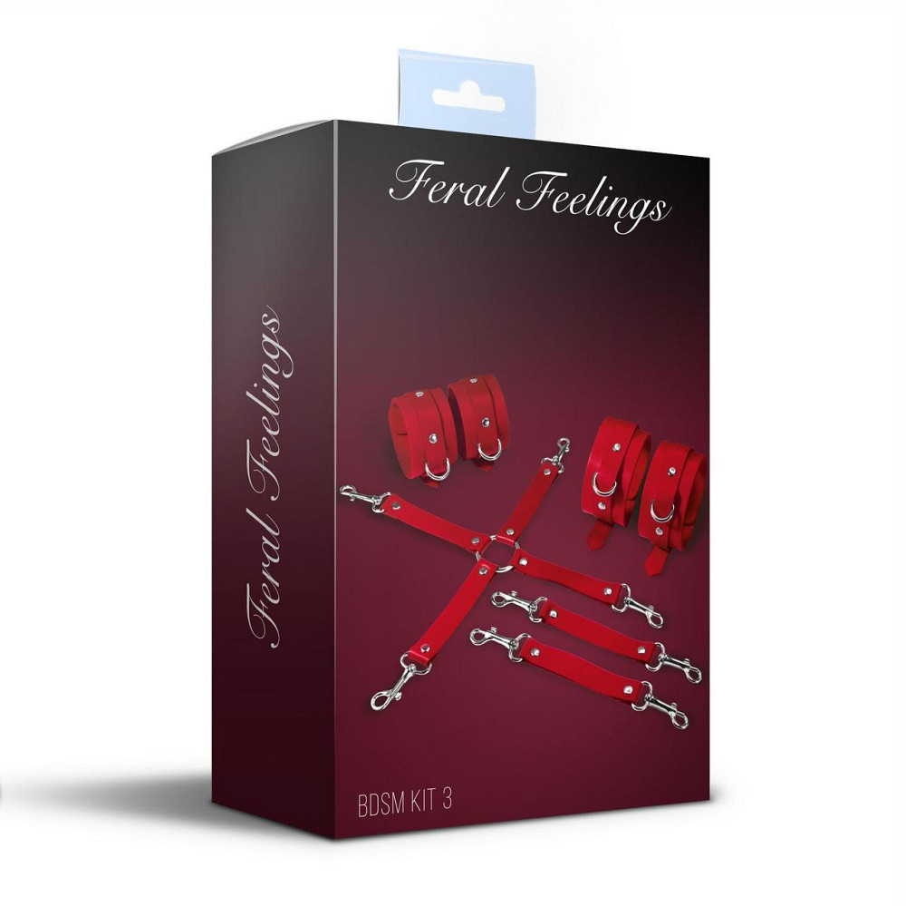 Набір для БДСМ 3 в 1 Feral Feelings BDSM Kit 3 Red, наручники, поножі, хрестовина Sex Aura Київ - фото 2