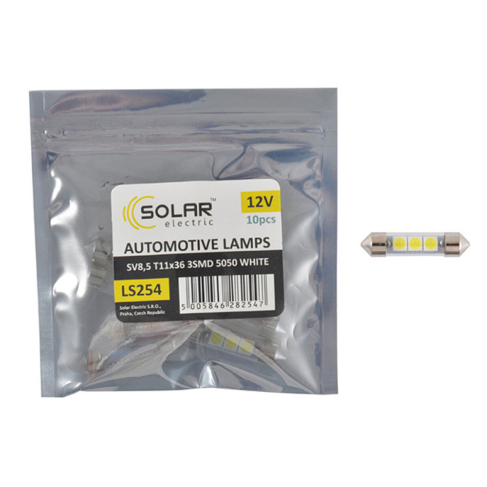 LED автолампа Solar 12V SV8.5 T11x36 3smd 5050 white 10шт Київ - фото 1