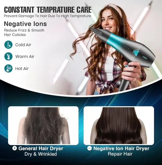 Профессиональный мощный фен для волос VGR V-455 с холодным и горячим воздухом 2400 Вт Коломия - фото 4