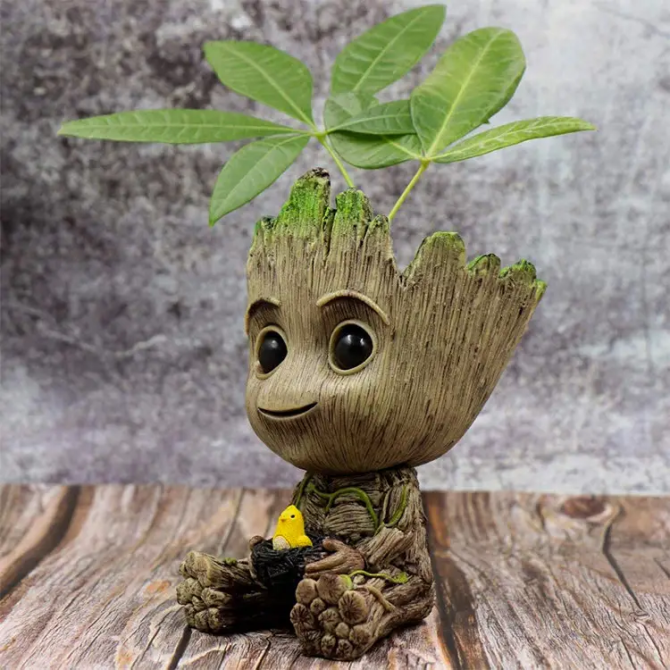 Горшочек для вазонов и канцелярии Грут Groot G9 Малыш с птенцом + круглая подставка Винница - изображение 8