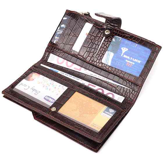 Вместительный кошелек из натуральной кожи с тиснением под крокодила Коричневый (CANPELLINI) Киев