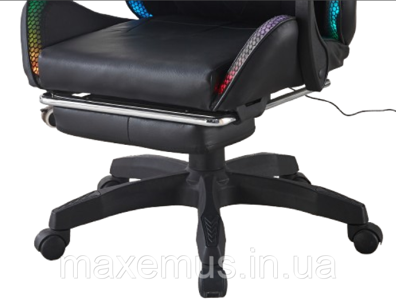 Игровое геймерское кресло Bonro B-144 Черное с RGB-подсветкой, массажем и подножкой для ПК Мостиська - фото 12