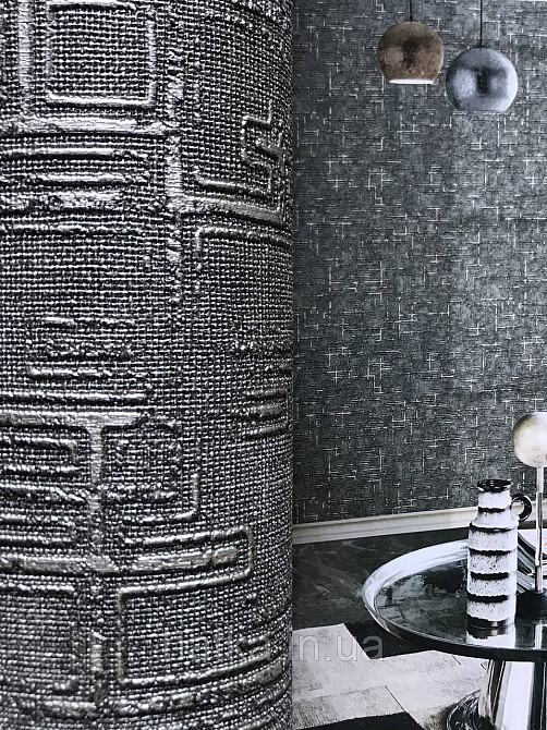 Шпалери вінілові на паперовій основі Zambaiti C88103 ABITAT геометрія темно сіра чорна металева серебрист Київ - фото 1