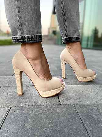 Туфлі жіночі F335 бежеві екозамша каблук 11 см (2553) Коломия