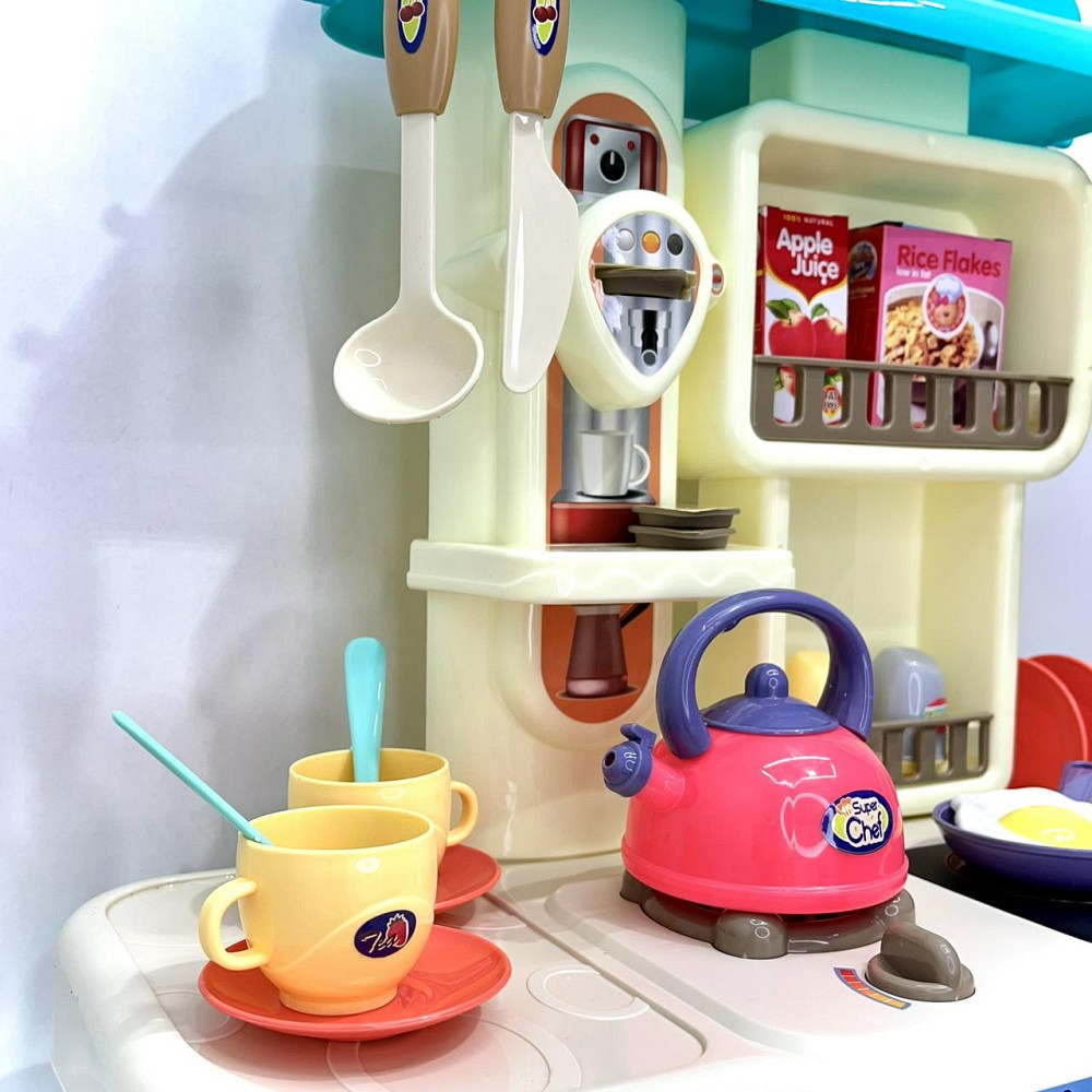 Кухня 42 предмети посуд продукти плита мийка-льюча вода пар музика світло на батарейках Бірюзова (16890A) Чернігів - фото 6