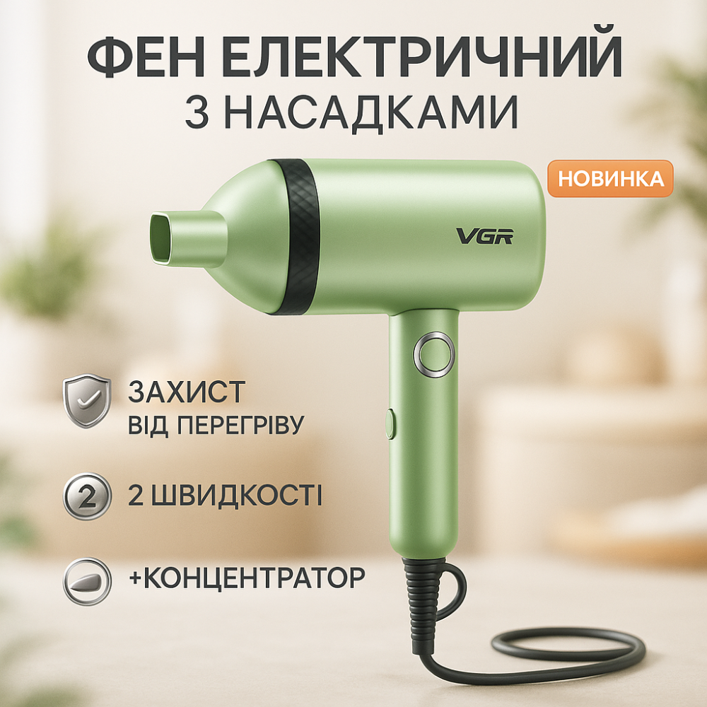 Фен з регулюванням температури і потоку повітря VGR, Фен для укладання волосся салонний XF-41 Львів - фото 11