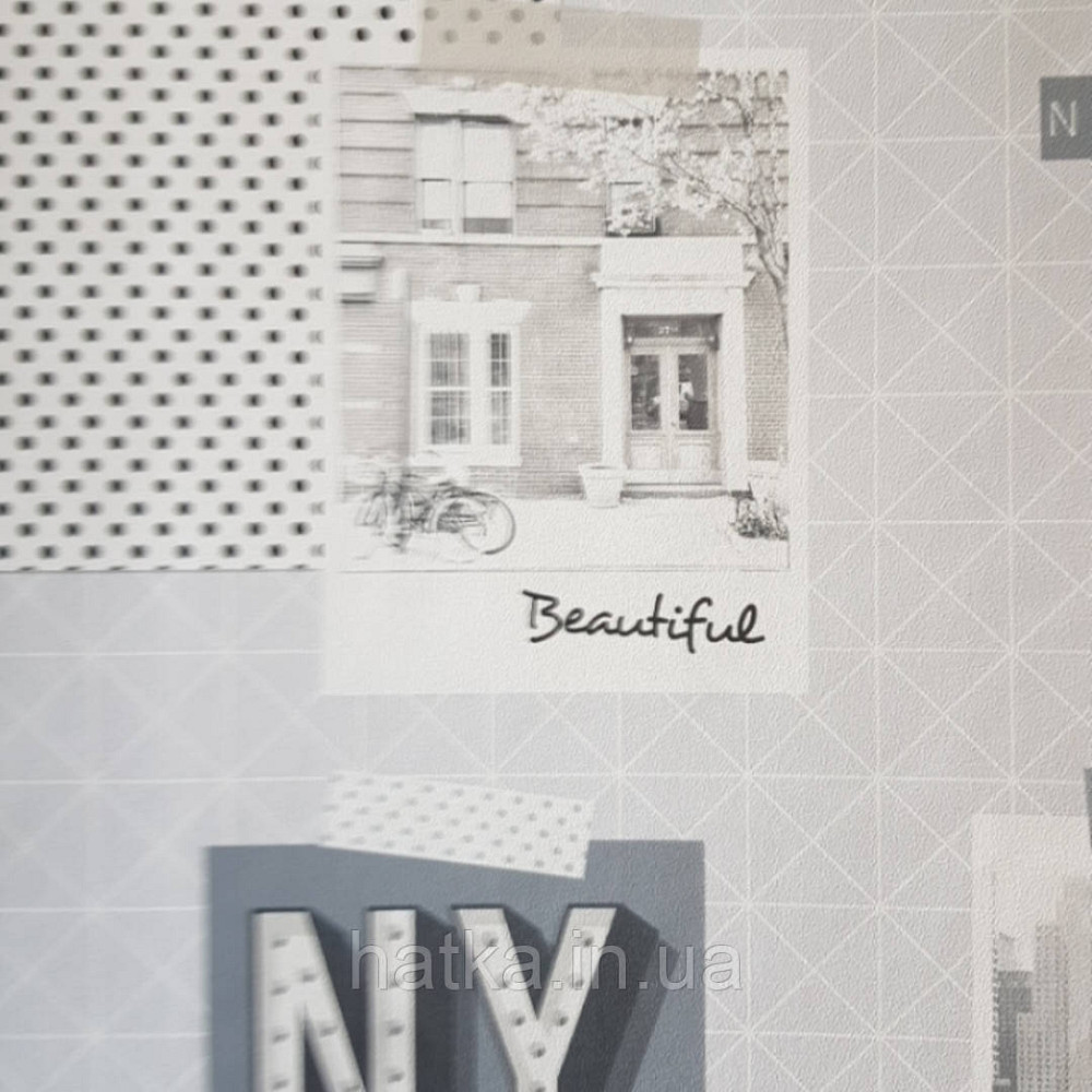 Флізелінові шпалери Decoprint WU20675 What"s up молодіжні модерн геометрія написи фото будинків світло-сірі 0.53х10 Київ - фото 1