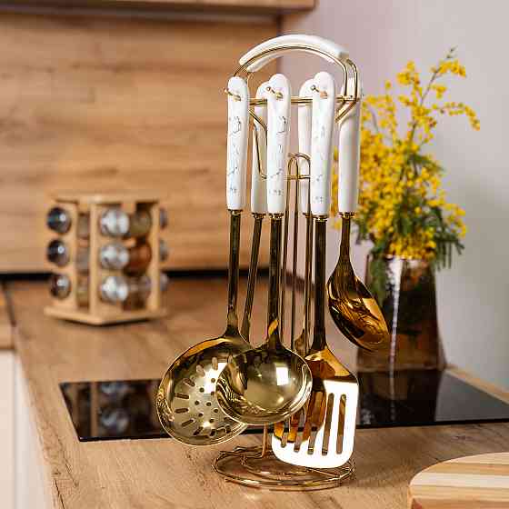 Yiwu Набір кухонного приладдя 7 предметів на підставці столові прилади з нержавіючої сталі Золо Київ