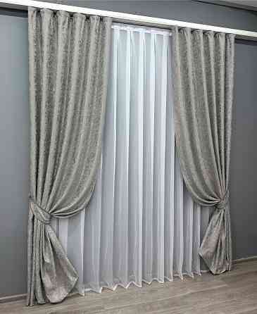 Комплект готових штор VR-Textil Льон мармур Pavliani VO № 1714ш сірий 100х270 см 2 шт (31-820) Київ