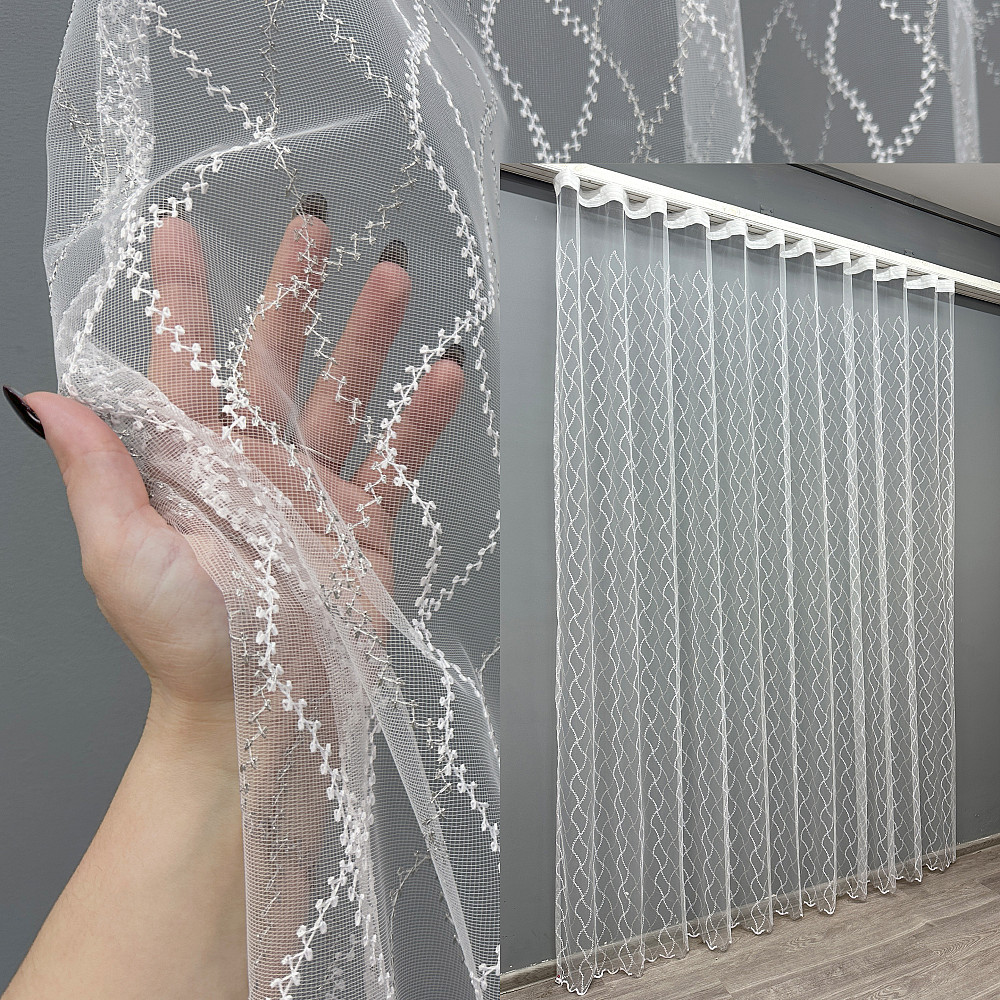 Тюль VR-Textil 1838т Фатин с вышивкой и люрексом Белый с серебристым 300х270 см (40-193) Киев - изображение 1
