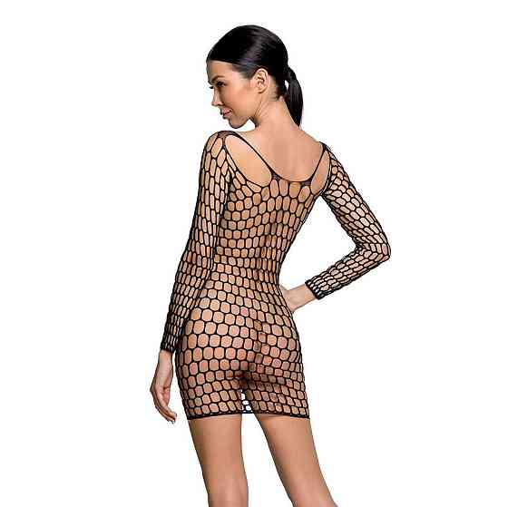Бодістокінг-сукня з глибоким коміром Passion BS093 black, довгі рукави Sex Aura Київ
