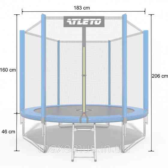 Батут детский с защитной сеткой 183 см батут Atleto с лестницей для детей и взрослых синий Мостиска