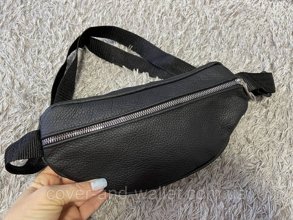 Кожаная мужская сумка бананка черного цвета Puos Киев - изображение 5