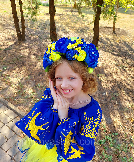 Ободок обруч з квітами "Піони великий жовто-синій" Кривий Ріг - фото 2