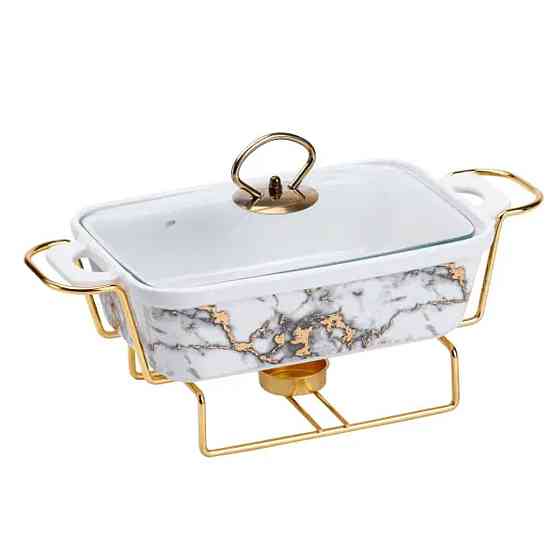 Фарфоровий мармит 1 л зі скляною кришкою та підставкою Київ