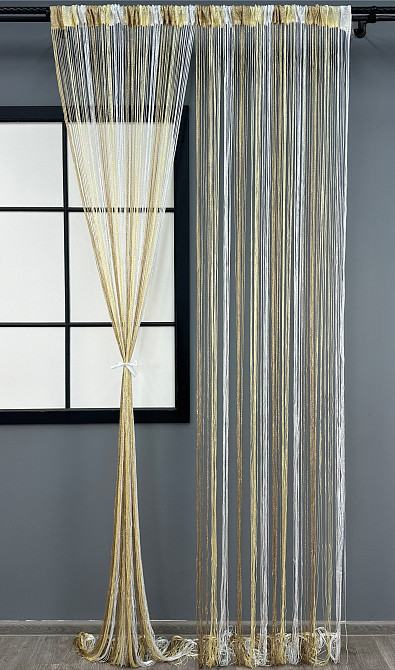 Шторы-нити с люрексом Бежевый с молочным и белым 300х300см 1 шт (61-100) Киев - изображение 3