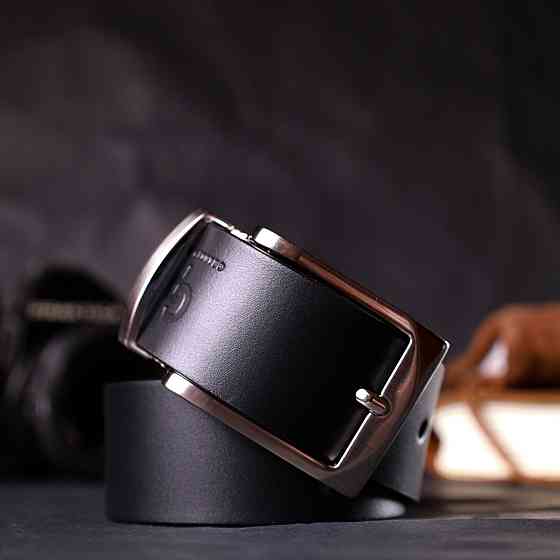 Стильний ремінь для чоловіків з натуральної шкіри Чорний (GRANDE PELLE) Київ