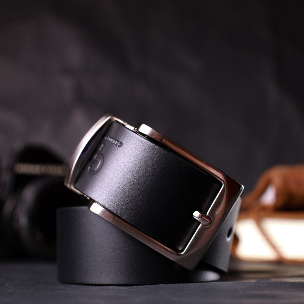 Стильний ремінь для чоловіків з натуральної шкіри Чорний (GRANDE PELLE) Київ - фото 4