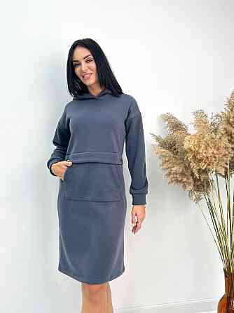 Тепле плаття-худі на флісі "Solo" оптом | Норма і батал 50-52, Графіт Київ