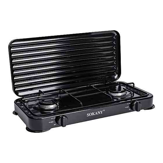 Настільна газова плита на 2 конфорки 4.4 кВт міні газова плита для балонного газу Чорна Sokany SK-6002B Коломия