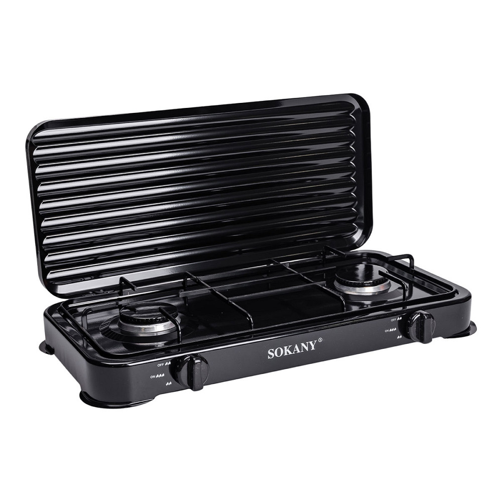 Настільна газова плита на 2 конфорки 4.4 кВт міні газова плита для балонного газу Чорна Sokany SK-6002B Коломия - фото 3