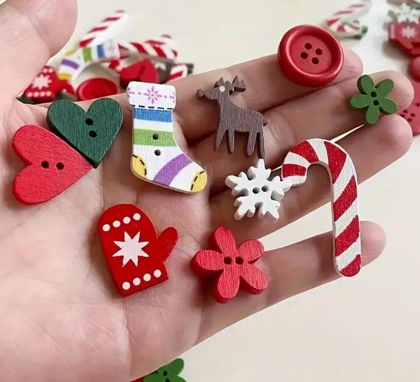 Набір новорічних гудзиків 20 шт. (олені, цукерки, сніжинки, ялинки, серця) 1.5-3 см. Київ - фото 1