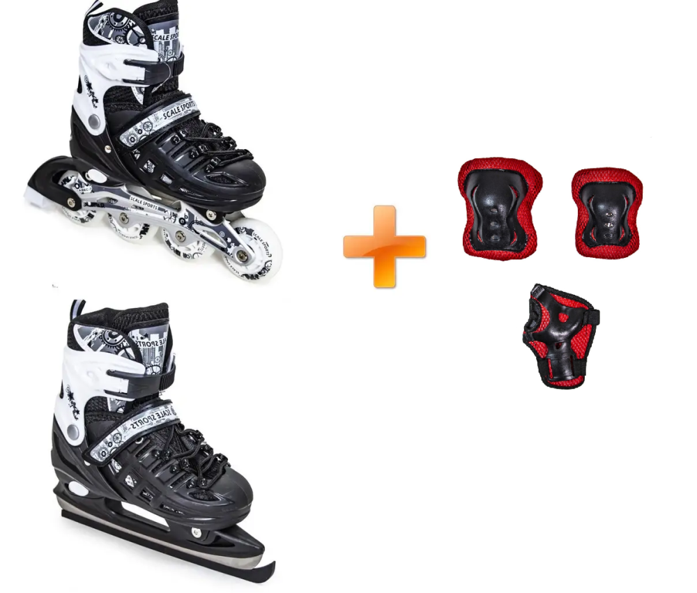 Ролики-ковзани 2-в-1 із захистом (на коліна, лікті та долоні) Scale Sport. Чорні, розмір 29-33 Одеса - фото 1