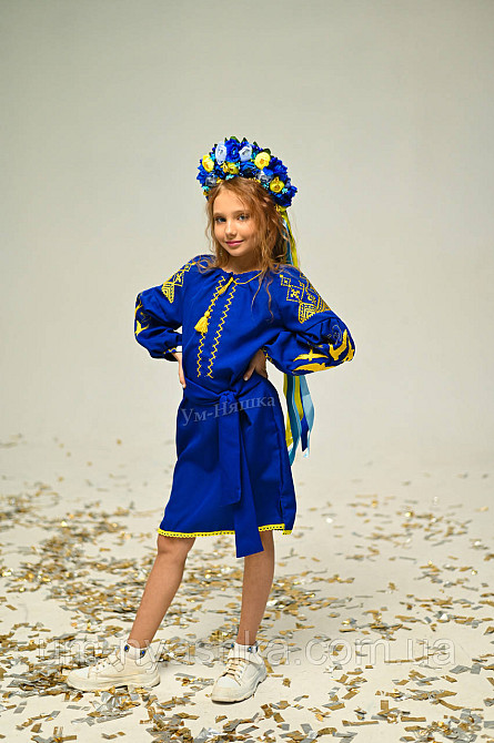 Детское вышитое платье с ласточками 